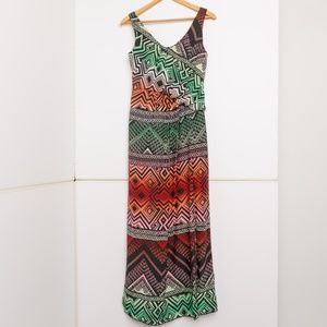 Met and Friends Colorful and Patterned Sleeveless Dress Size S Long Side Slit